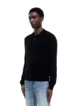 CASHMERE KNIT POLO SWEATER BLACK - Image 4