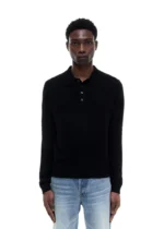 CASHMERE KNIT POLO SWEATER BLACK - Image 2