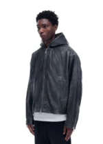 CB HOODED LEATHER JACKET BLACK - Image 6