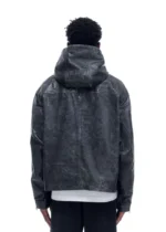 CB HOODED LEATHER JACKET BLACK - Image 5