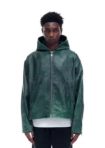 CB HOODED LEATHER JACKET GREEN - Image 5