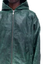 CB HOODED LEATHER JACKET GREEN - Image 3