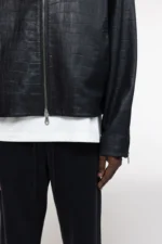 CROC LEATHER JACKET BLACK - Image 3