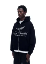 INTERNATIONAL ZIPPED HOODIE BLACK - Image 3