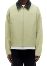 LEATHER COLLAR COTTON OVERSHIRT SAND - Image 4