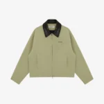 LEATHER COLLAR COTTON OVERSHIRT SAND