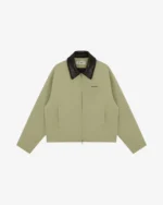 LEATHER COLLAR COTTON OVERSHIRT SAND