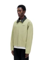 LEATHER COLLAR COTTON OVERSHIRT SAND - Image 3