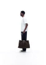 LEATHER HOLDALL TOTE DARK BROWN - Image 3