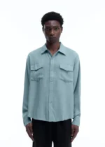 SANDWASHED SATIN SHIRT POWDER BLUE - Image 4