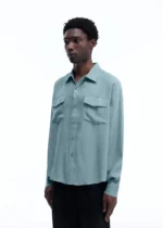 SANDWASHED SATIN SHIRT POWDER BLUE - Image 3